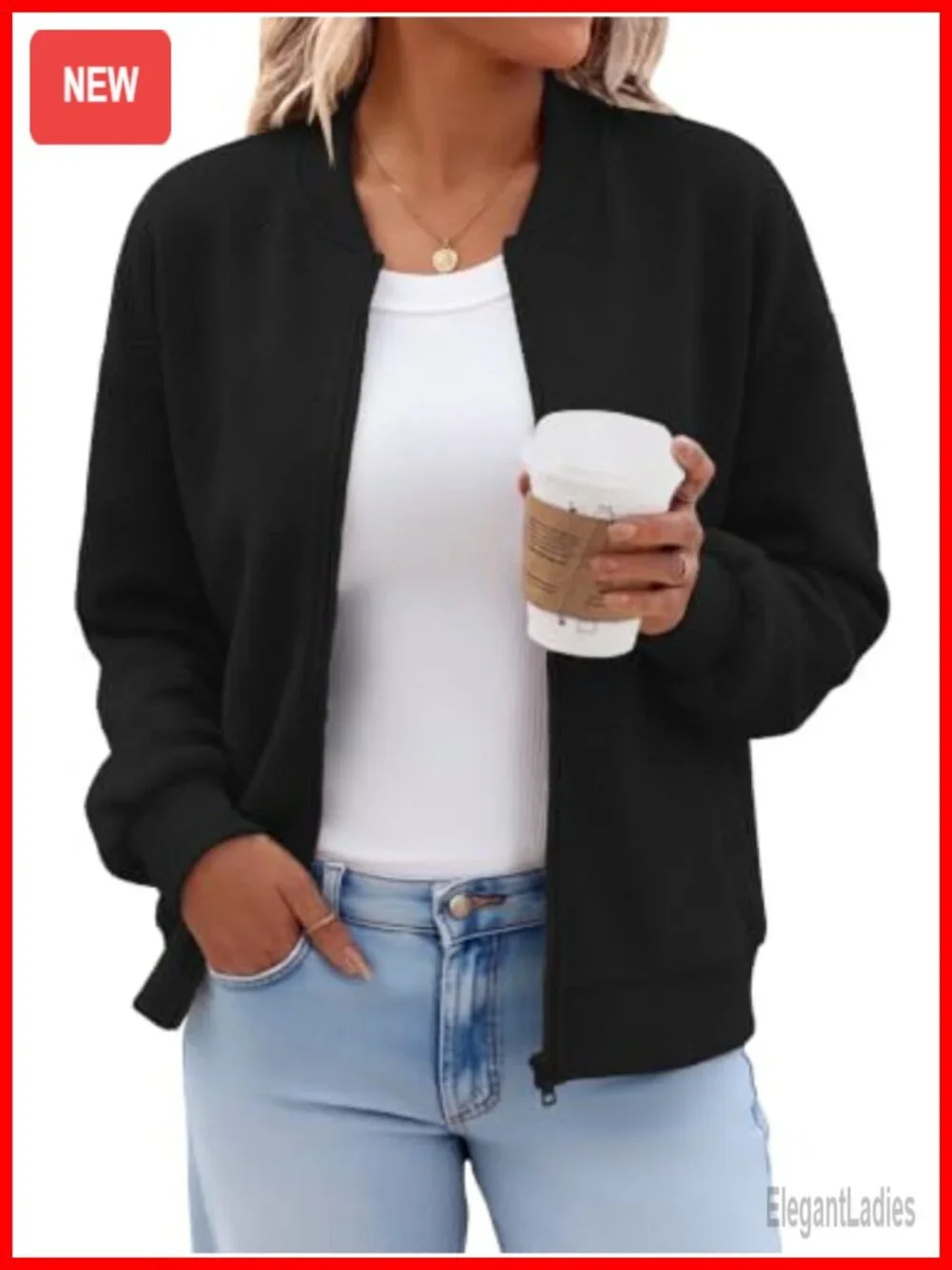 Women's Lightweight Bomber Jacket Casual Zipper Coat Spring Fall
